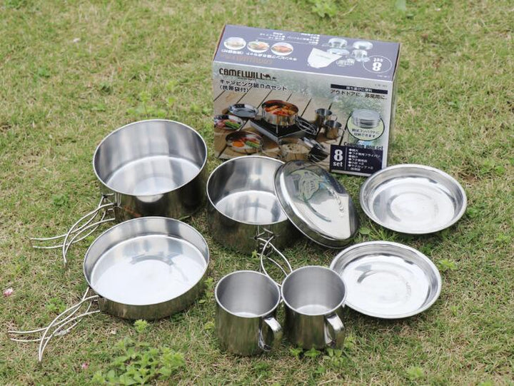 8Pcs Stainless Steel Outdoor Camping Cookware Set