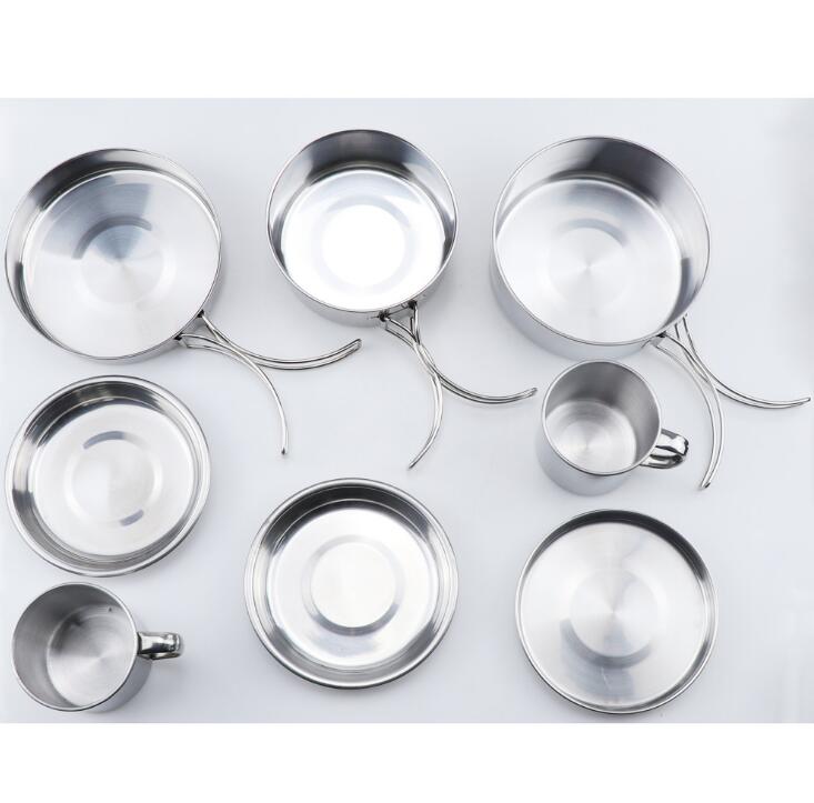 8Pcs Stainless Steel Outdoor Camping Cookware Set