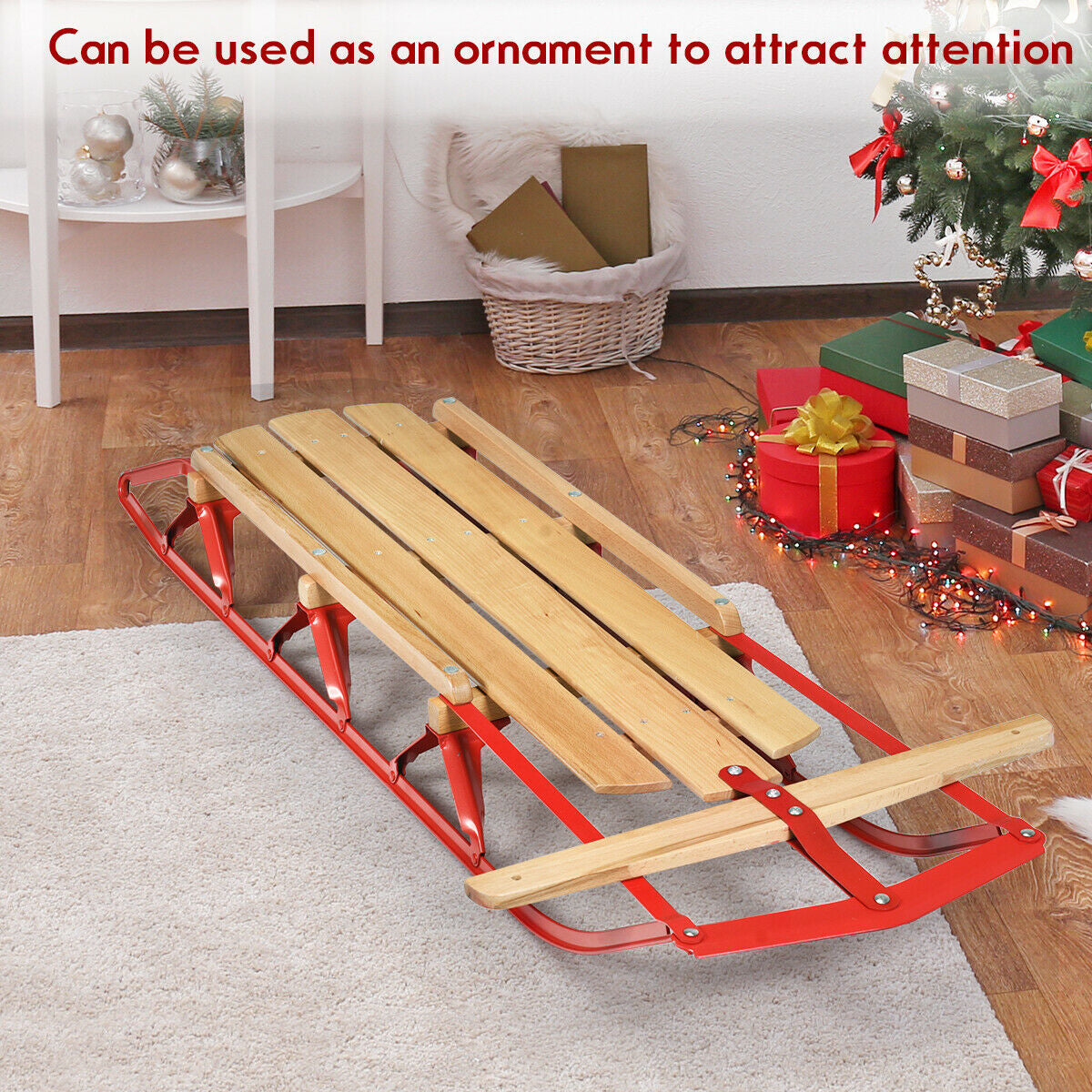 54 Inch Wooden Snow Sled With Metal Runners