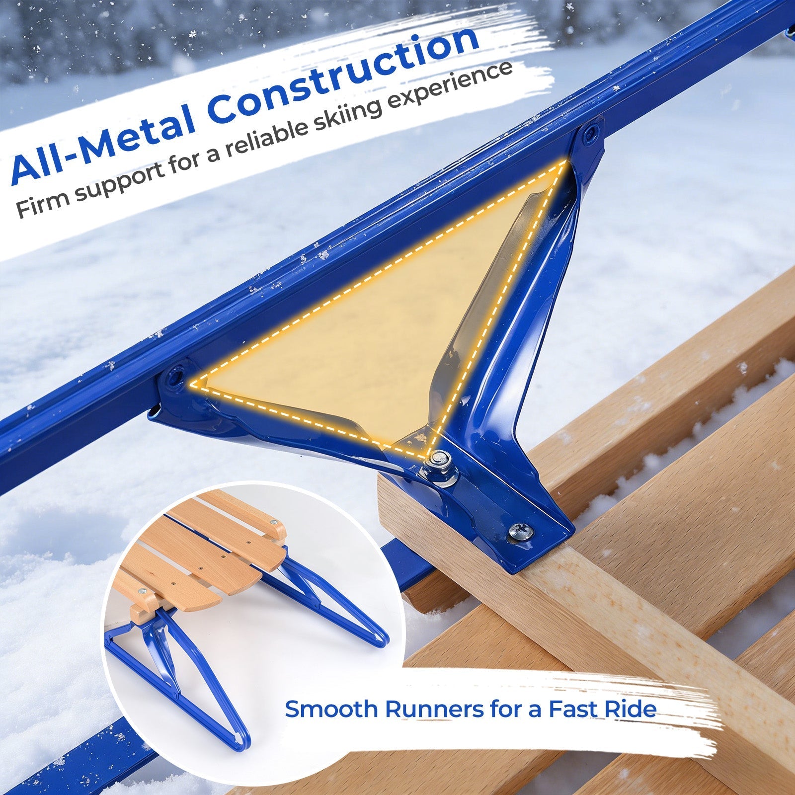 54 Inch Wooden Snow Sled With Metal Runners