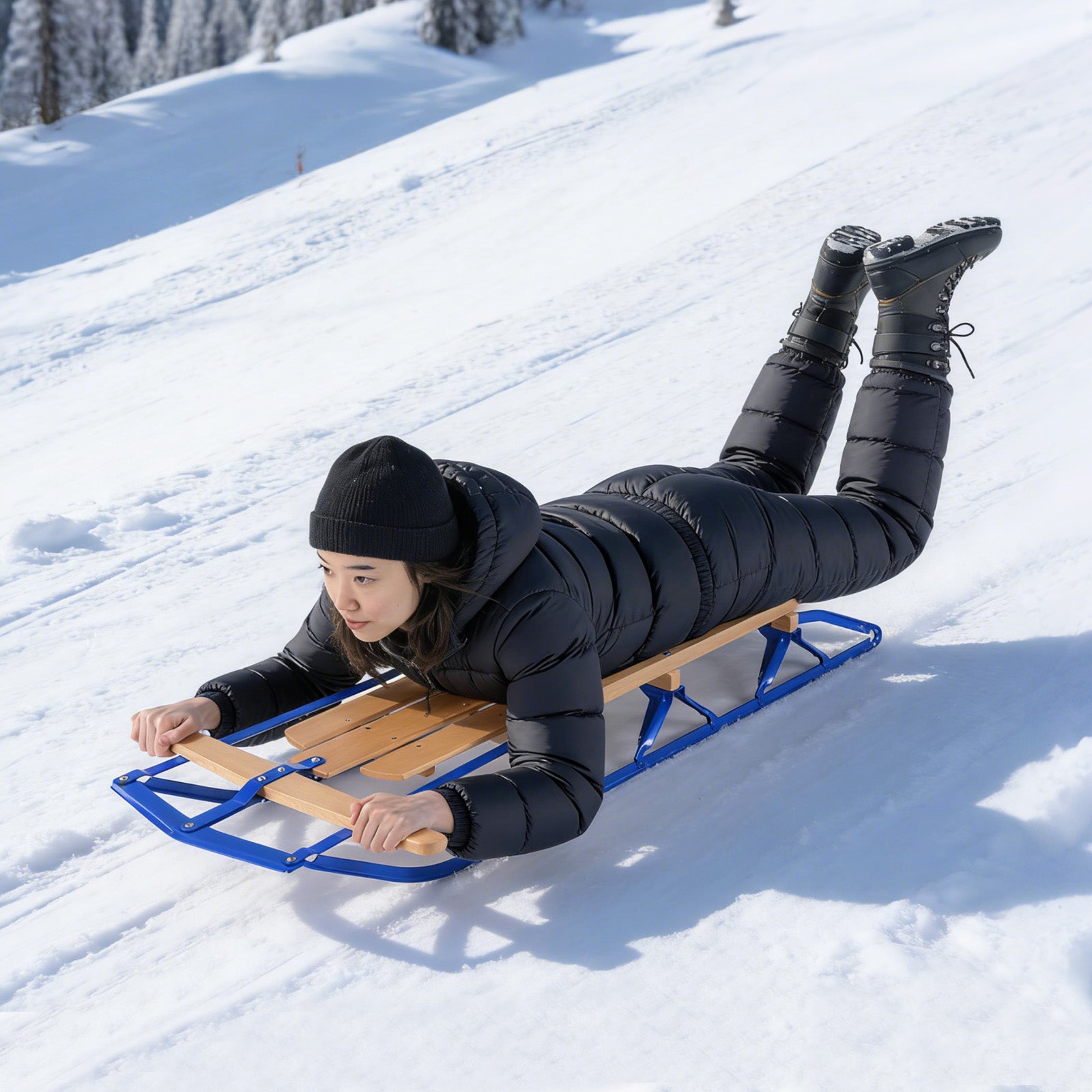 54 Inch Wooden Snow Sled With Metal Runners