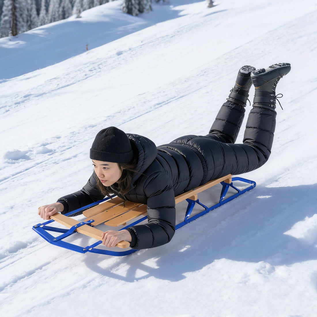 54 Inch Wooden Snow Sled With Metal Runners