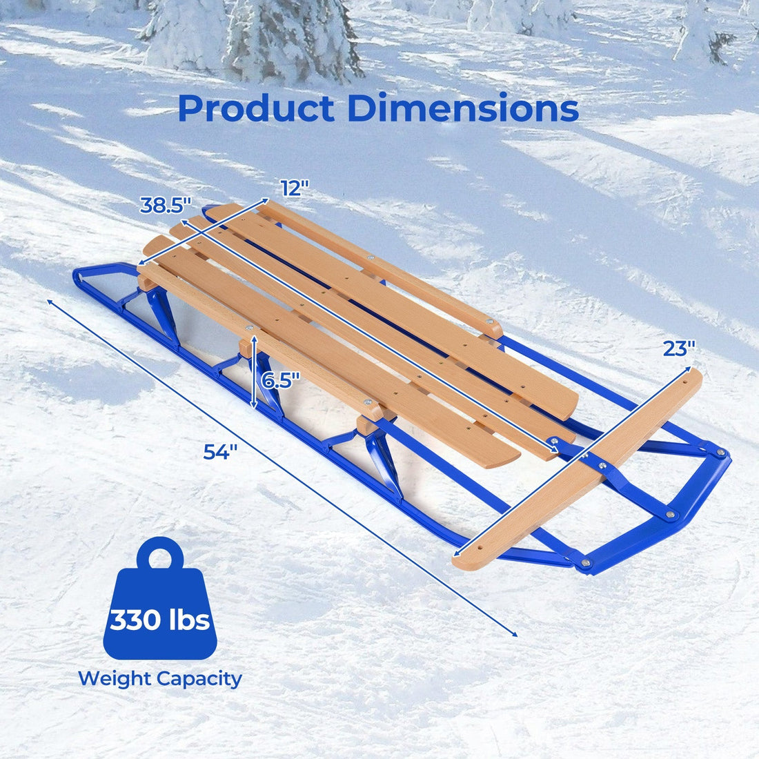 54 Inch Wooden Snow Sled With Metal Runners