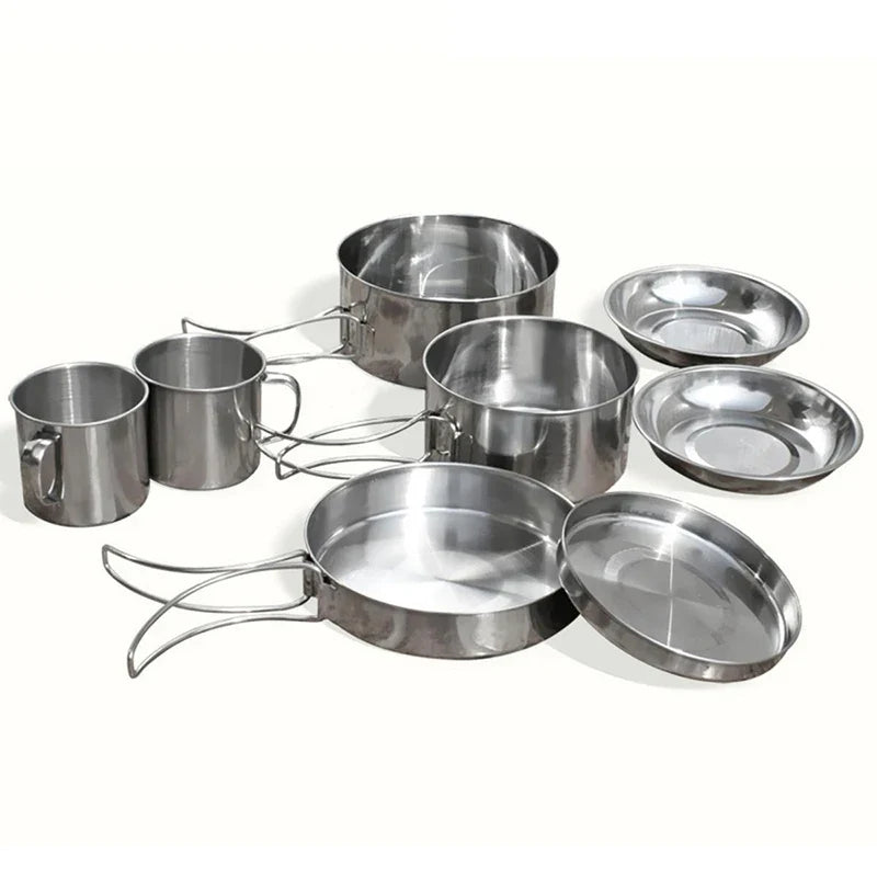 8Pcs Stainless Steel Outdoor Camping Cookware Set