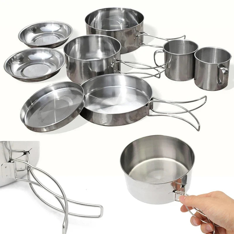 8Pcs Stainless Steel Outdoor Camping Cookware Set
