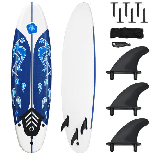 6 Feet Surfboard With Three Detachable Fins White